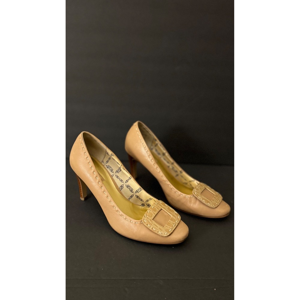 Jones New York Career Heels Tan Leather Buckle Detail Pumps Shoes Size
